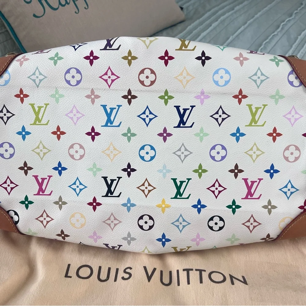 Louis Vuitton White Multicolor Monogram Canvas Shoulder Bag with Tan Trim - Picture 10 of 16